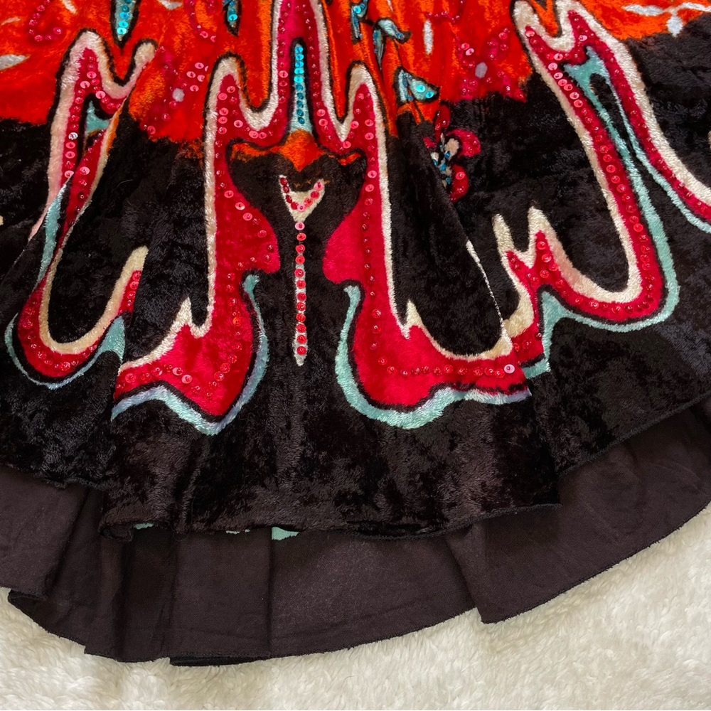 Nolita vintage velvet sequin multicolor 70’s style flowy unique midi skirt - Picture 7 of 8